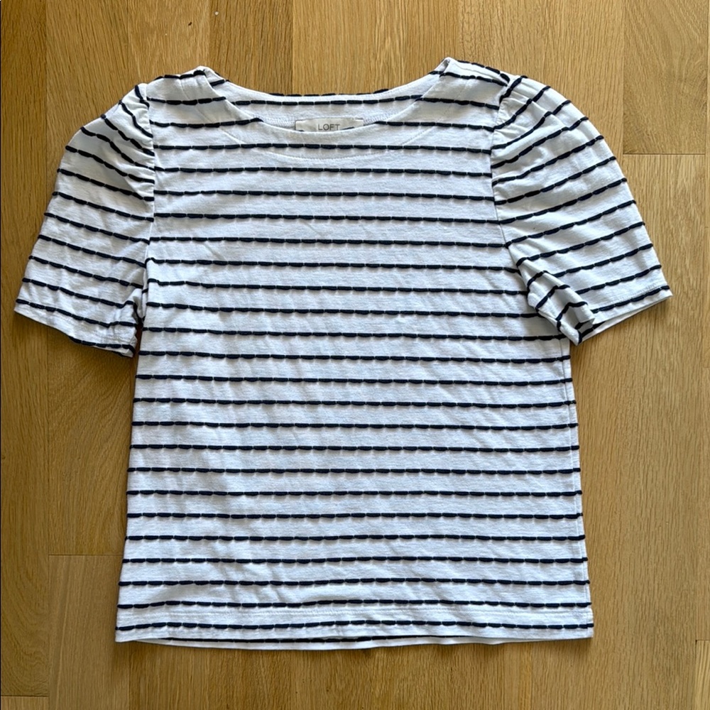 LOFT White and Blue Striped Top